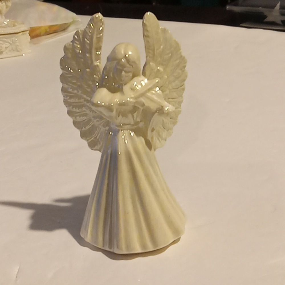 Ceramic Angel Figurine Cream Iridescent Finish Color Changing